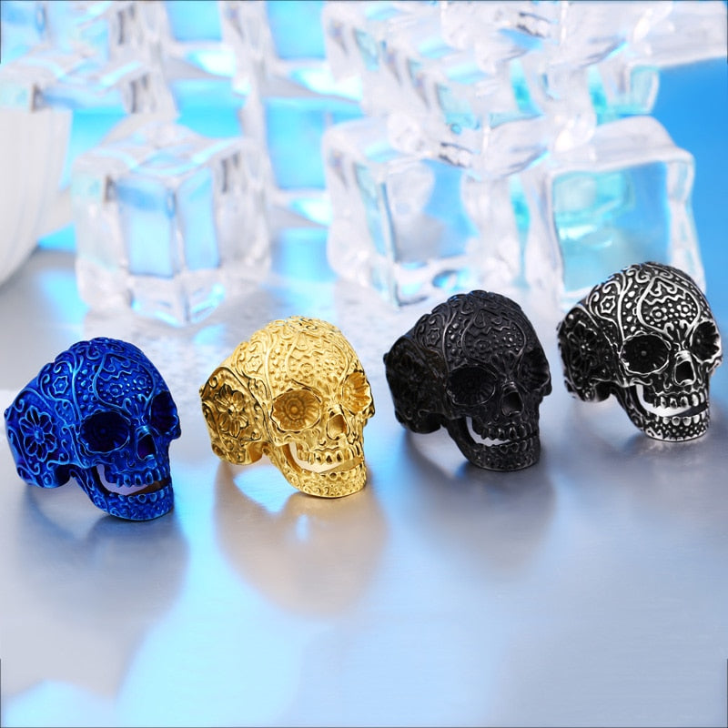 Wholesale Classic Garden Flower Skull Ring For Man Stainless Steel Man's Punk Style Jewelry BR8-071 US Size