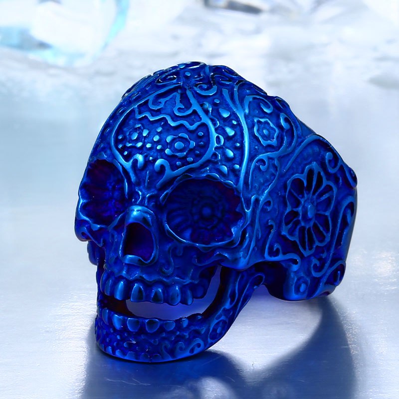 Wholesale Classic Garden Flower Skull Ring For Man Stainless Steel Man's Punk Style Jewelry BR8-071 US Size