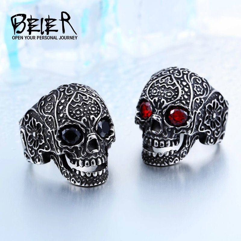 Wholesale Classic Garden Flower Skull Ring For Man Stainless Steel Man's Punk Style Jewelry BR8-071 US Size