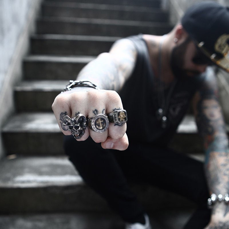 Wholesale Drop Ship 316LStainless Steel Goat Head Skull For Man Cool Punk Male Ring Personality Style Jewelry BR8-406