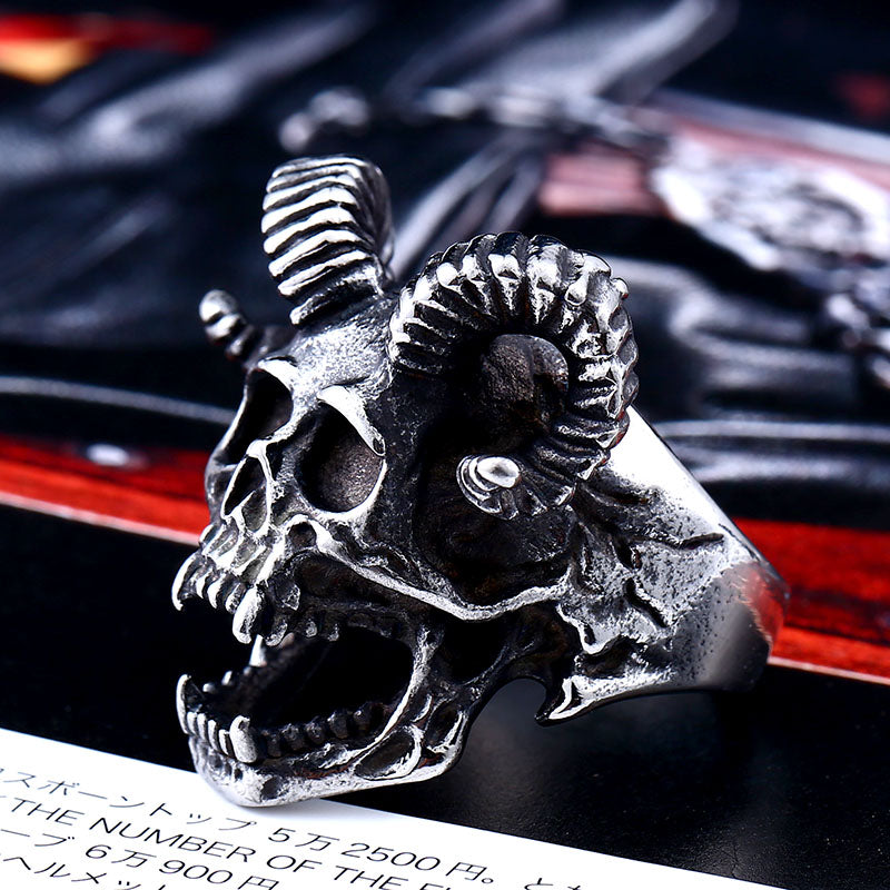 Wholesale Drop Ship 316LStainless Steel Goat Head Skull For Man Cool Punk Male Ring Personality Style Jewelry BR8-406