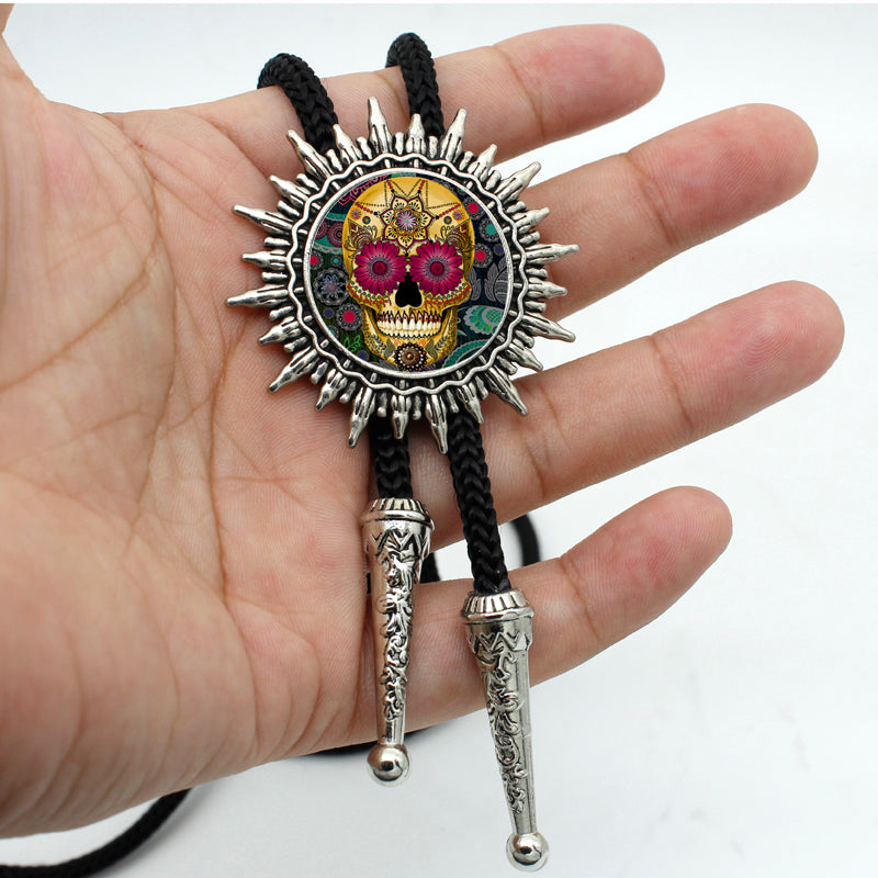 New Arrival Tattoo Skull Western Bolo Tie Round Glass Dome Sugar Skull Jewelry Mens Neck Tie Wholesale