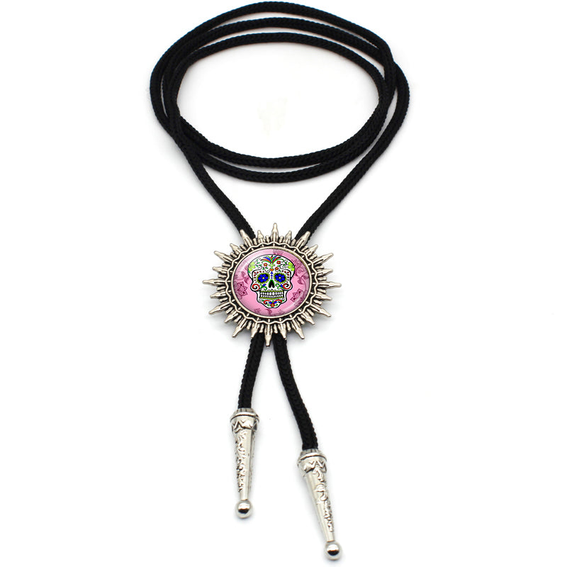 New Arrival Tattoo Skull Western Bolo Tie Round Glass Dome Sugar Skull Jewelry Mens Neck Tie Wholesale