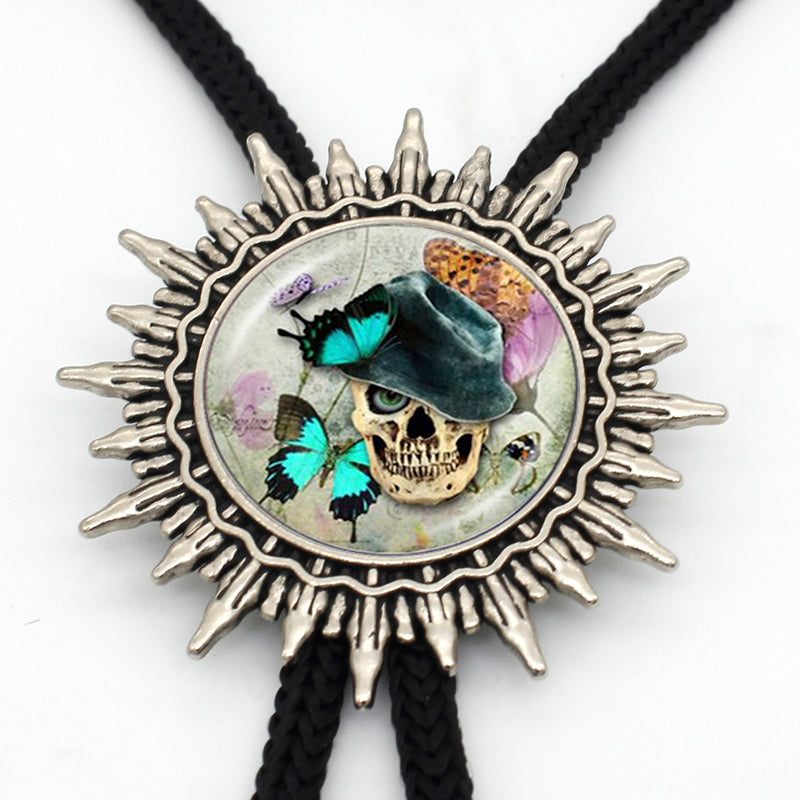 New Arrival Tattoo Skull Western Bolo Tie Round Glass Dome Sugar Skull Jewelry Mens Neck Tie Wholesale