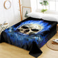 Flame Skull Bed Sheets 3D Print Gothic Flat Sheet Blue Fire Bed