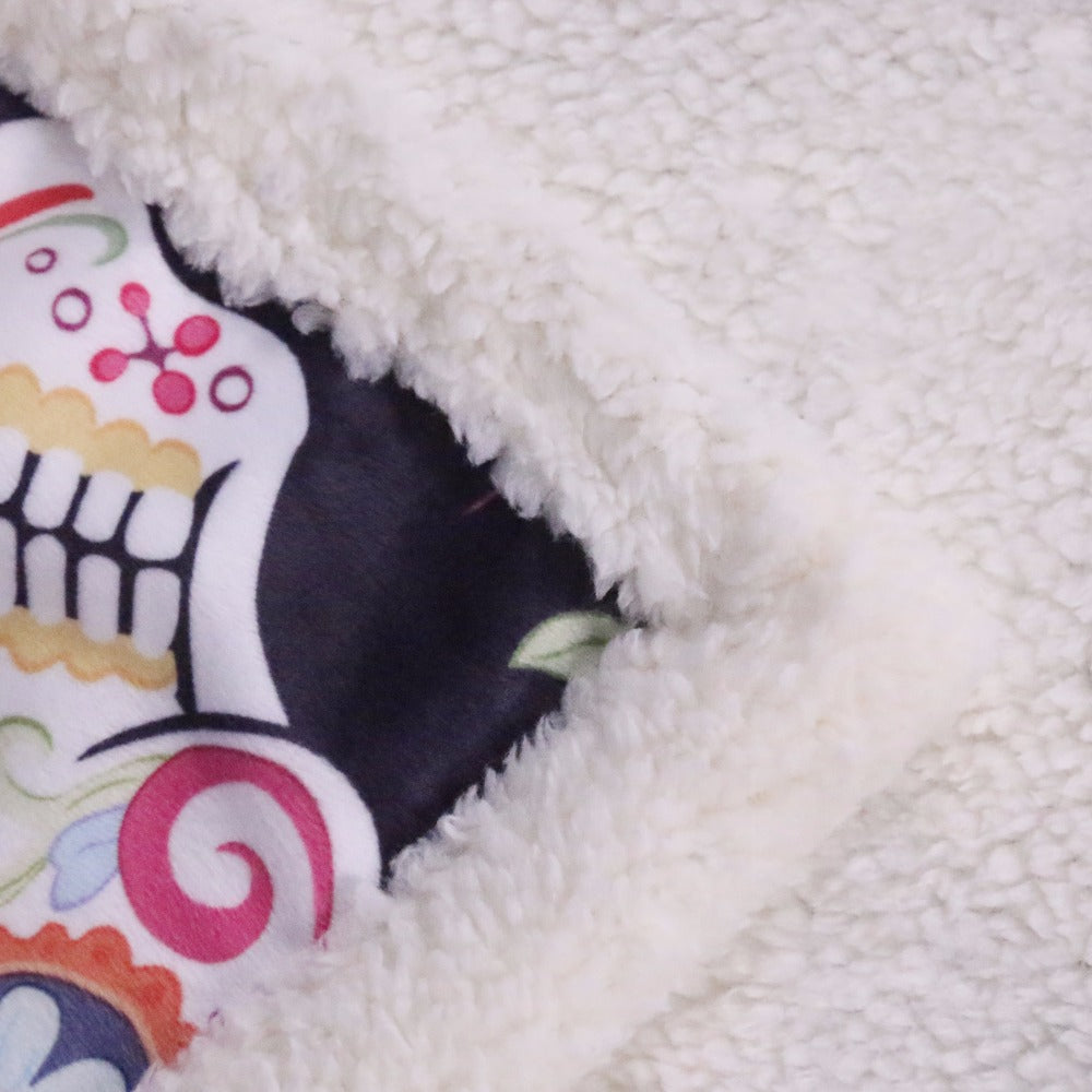 BeddingOutlet Fluffy Fleece Sherpa Blanket Colorful Retro Floral Skull Design Soft Fuzzy Cozy Velvet Front and Fuzzy Sherpa Back