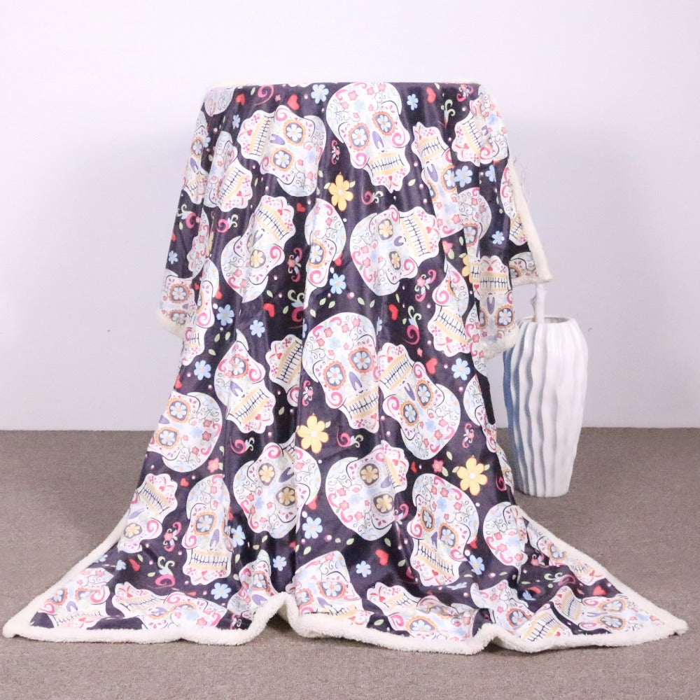 BeddingOutlet Fluffy Fleece Sherpa Blanket Colorful Retro Floral Skull Design Soft Fuzzy Cozy Velvet Front and Fuzzy Sherpa Back