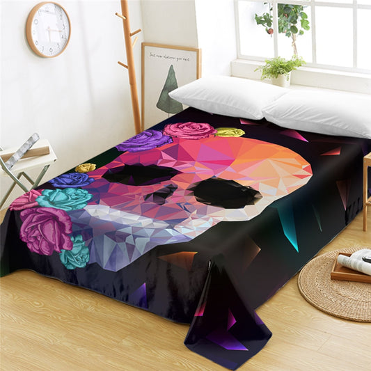 Geometric Skull Bed Sheets Gothic Colorful Flat Sheet Rose Floral Bed