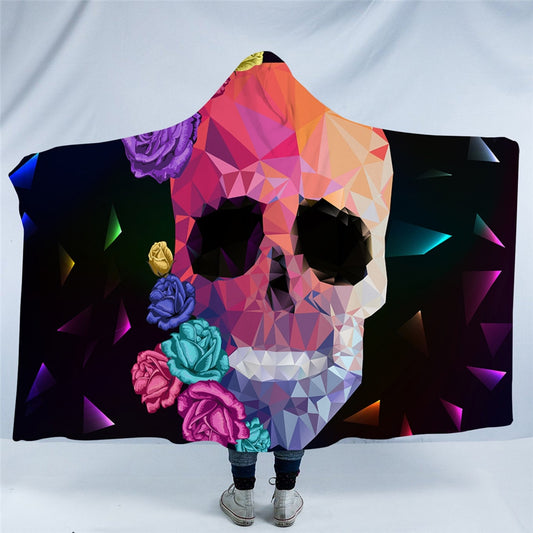 Geometric Skull Hooded Blanket Gothic Colorful Throw Blanket
