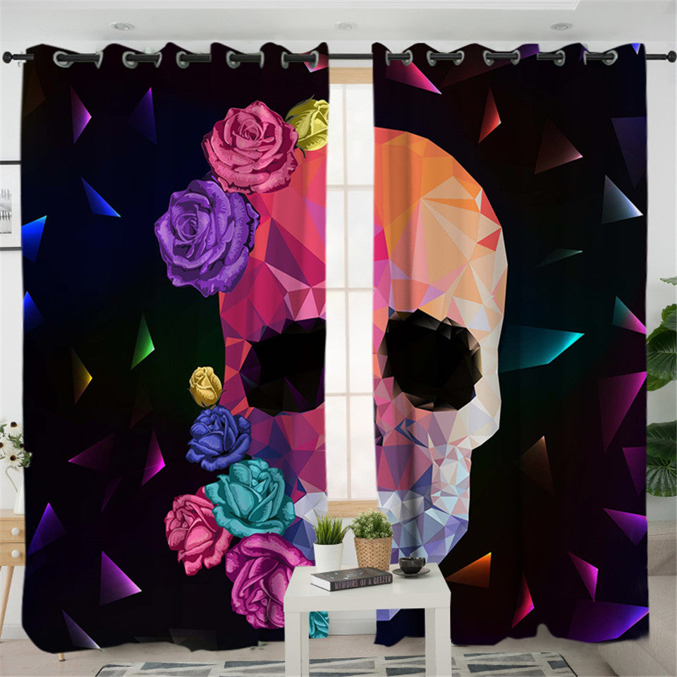 Geometric Skull Living Room Curtains Gothic Colorful Curtain for Bedroom Rose Floral Window Treatment Drapes