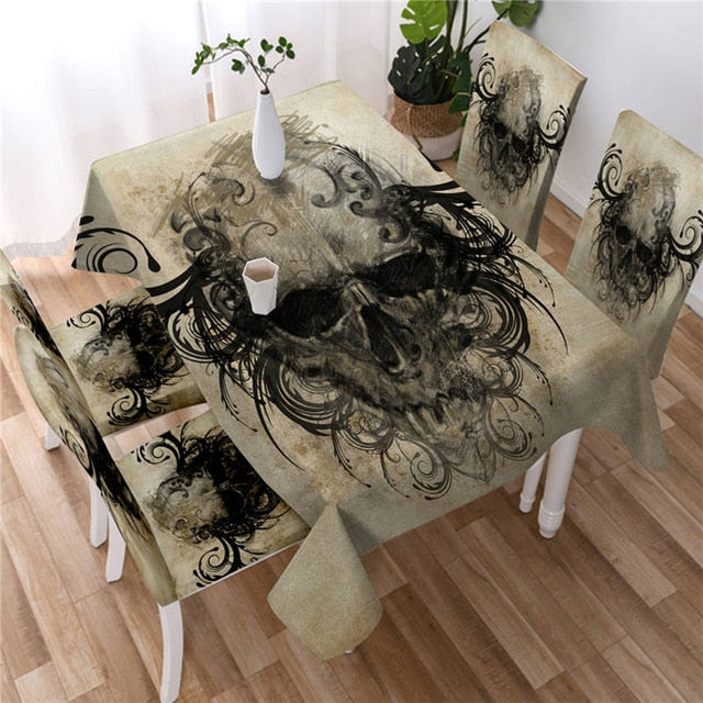 Sugar Skull Tablecloth Gothic Colorful Waterproof Table Cloth Rose Floral