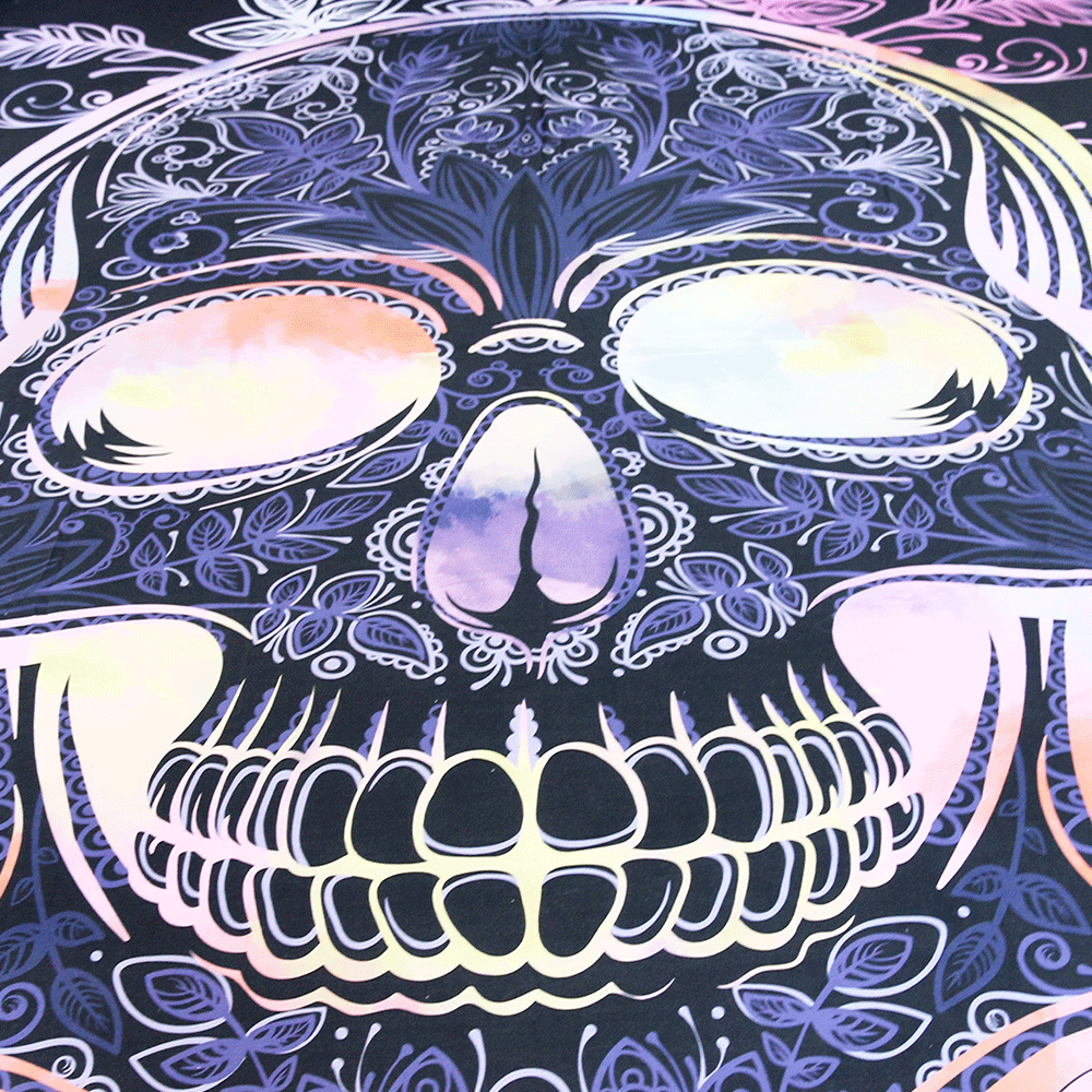 Gothic Skull Bedding Set Leaves Paisley Duvet Cover Set Pink Purple