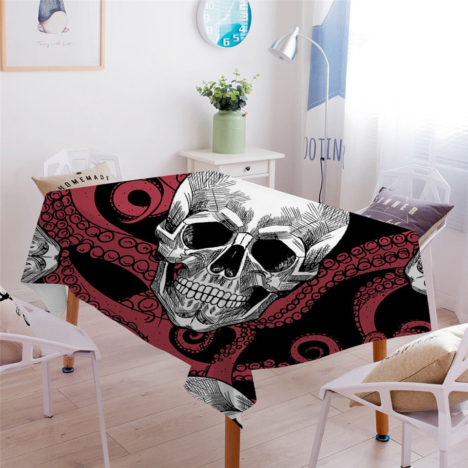 Octopus and Skull Tablecloth Tentacles Gothic Hand Waterproof Table Cloth