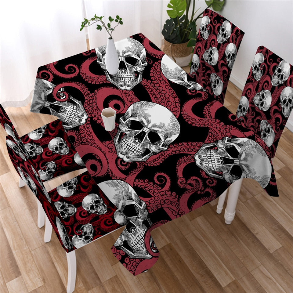 Octopus and Skull Tablecloth Tentacles Gothic Hand Waterproof Table Cloth