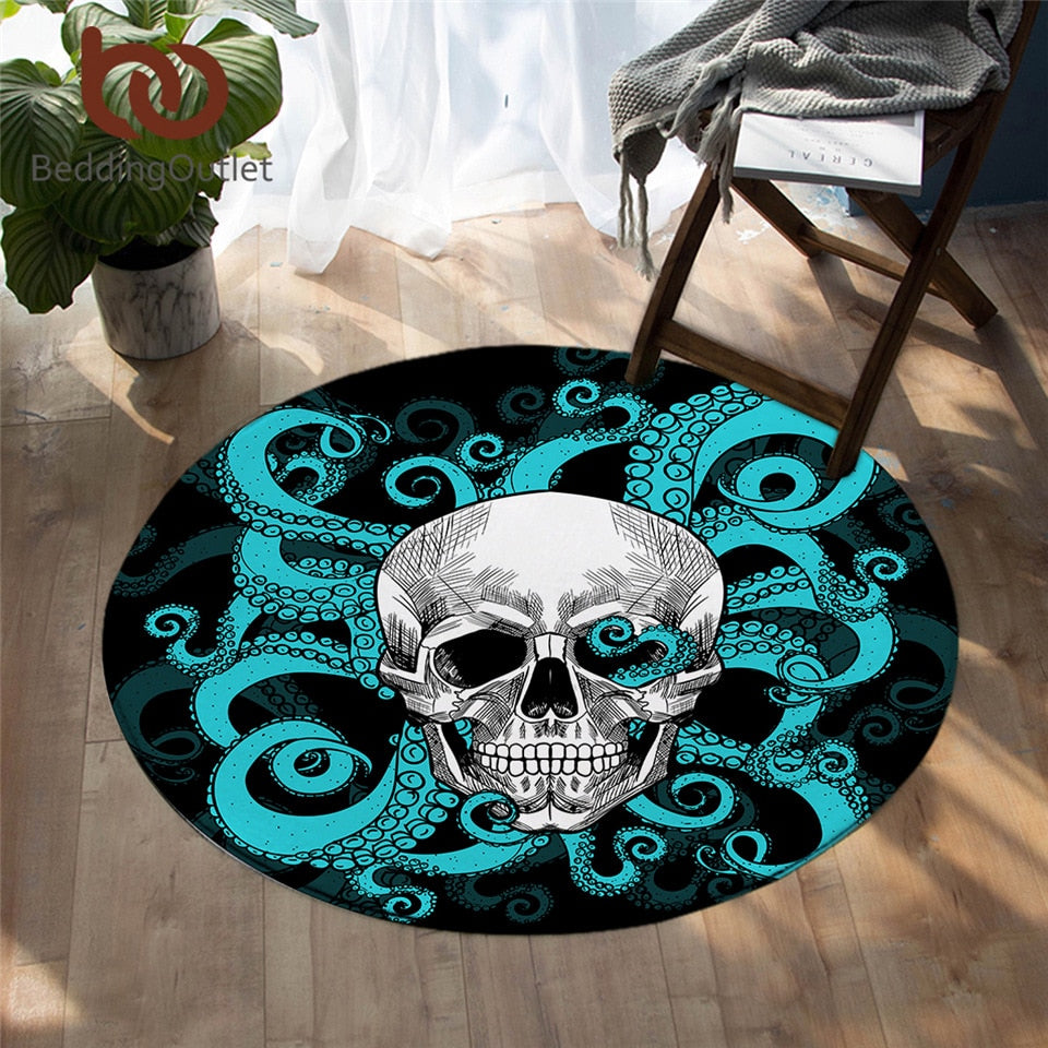 Skull Area Rugs Octopus Tentacles Hand Round Carpet