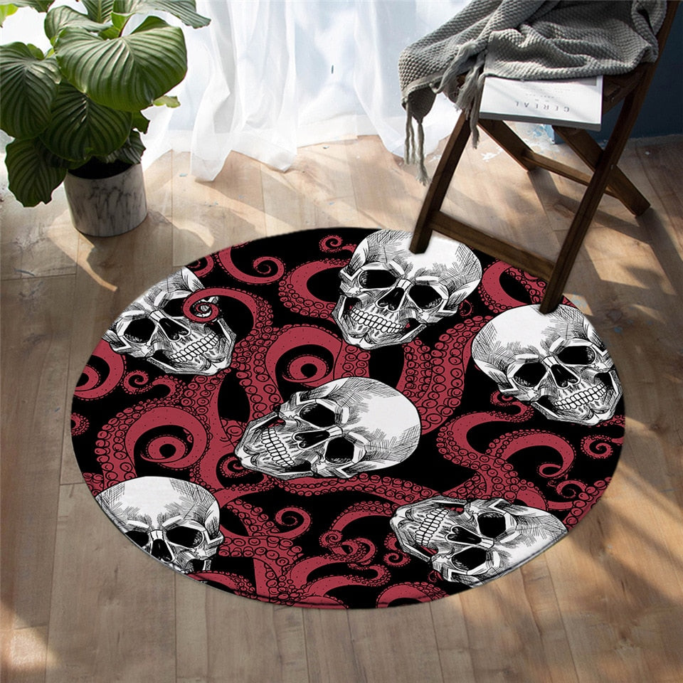 Skull Area Rugs Octopus Tentacles Hand Round Carpet