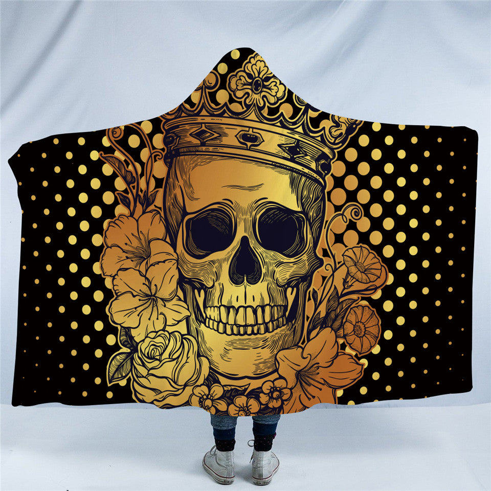 BeddingOutlet Skull Collection Hooded Blanket 3d Blue Fire Flame Sherpa Fleece Wearable Blanket Floral Stylish Throw Blanket