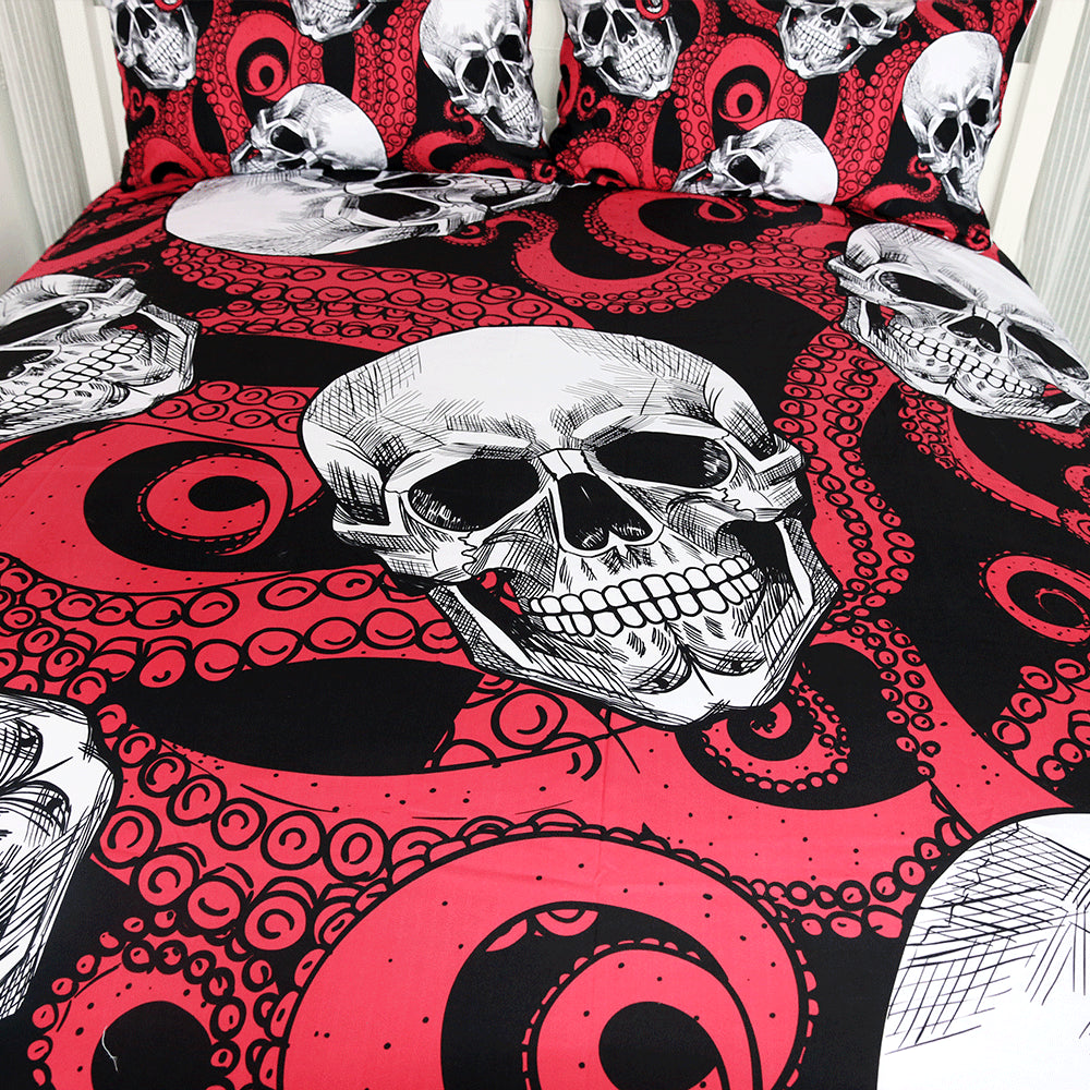 Skulls Bedding Set Octopus Tentacles Hand Duvet Cover Set 3pcs Gothic Bedspreads Red and Black Home Textiles Queen
