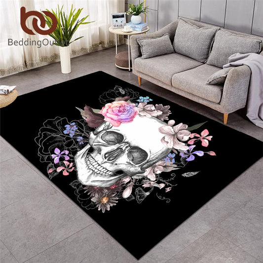 Sugar Skull Carpets Large for Living Room Floral Bedroom Area Rugs