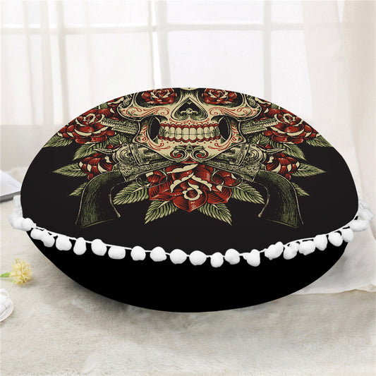 Sugar Skull Round Floor Pillow Case Vintage Cushion Cover Poufs Flower Decorative Pillowcase Pillow Cover For Sofa