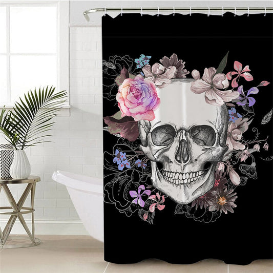 Sugar Skull Shower Curtain Flowers Printed Waterproof Bath Curtain Floral Polyester Bathroom Decoration With Hooks