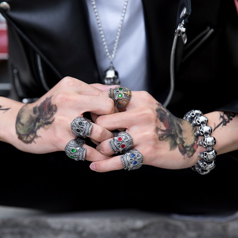 316L Stainless Steel gem ring Cross skull biker men Ring hot sale Man's fashion jewelry LLBR8-327R