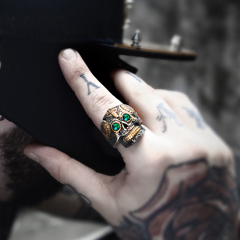 316L Stainless Steel gem ring Cross skull biker men Ring hot sale Man's fashion jewelry LLBR8-327R