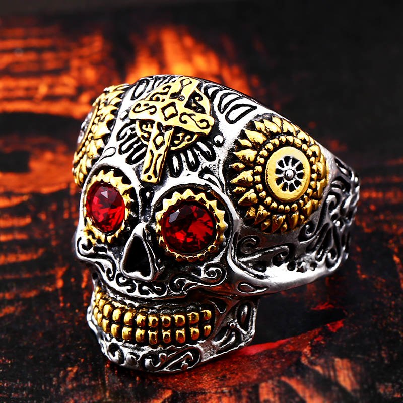 316L Stainless Steel gem ring Cross skull biker men Ring hot sale Man's fashion jewelry LLBR8-327R