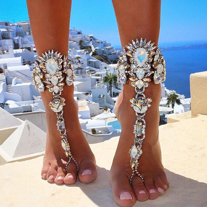 Best lady One Piece Long Summer Vacation Anklets Bracelet Sandal Sexy Leg Chain Women Boho Crystal Anklet Statement Jewelry