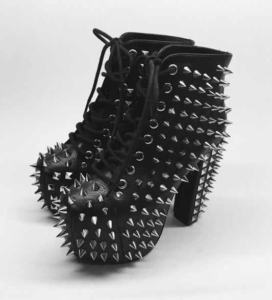 Black Genuine Leather Women Ankle Boots Platform Spike Winter Botas Mujer Punk Design Bottine Femme Shoes Woman Short Botines