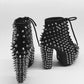Black Genuine Leather Women Ankle Boots Platform Spike Winter Botas Mujer Punk Design Bottine Femme Shoes Woman Short Botines