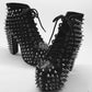 Black Genuine Leather Women Ankle Boots Platform Spike Winter Botas Mujer Punk Design Bottine Femme Shoes Woman Short Botines