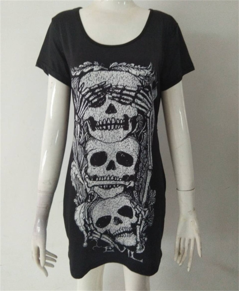 Black Punk style dress Skull Printed casual Streetwear Rock&Roll short dresses Summer New