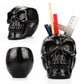 Black Skull Head Figurine Ornament Stationery Pencil Pen Holder Organizer Container
