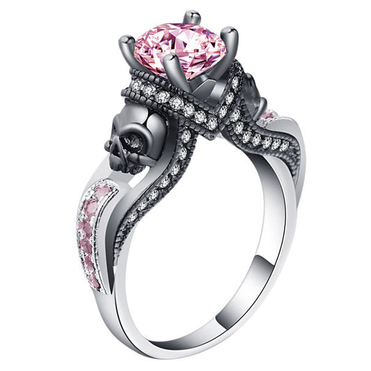 Black Skull Ring Silver Color Fashion Wedding & Engagement Crystal Ring Set Jewelry For Women Jewelry