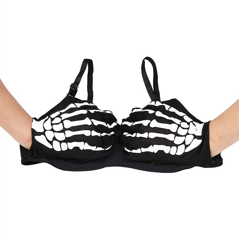 Black&White Skeleton Hands Gothic Steampunk Soutien Gorge Sexy Bralette Push Up Bra Brassiere Women Halloween Cosplay Club Wear