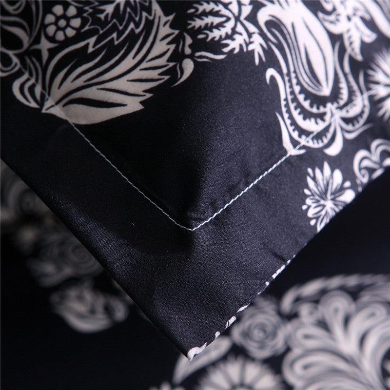 Black Color Duvet Cover Queen Size Luxury Sugar Skull Bedding Set