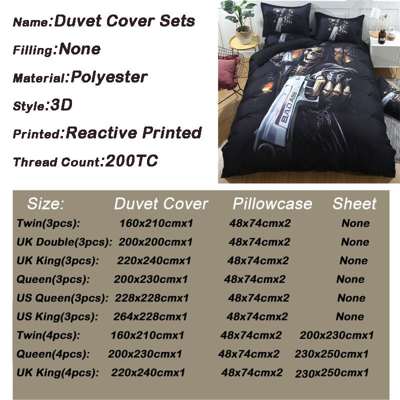 Black Skull Bedding Set Duvet Cover King Size Skull