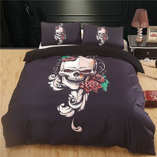 Sugar Skull Bedding Cover Queen Size Black Rose Flower and Skull Duvet Cover Set ropa de cama King Size Bedding Sets