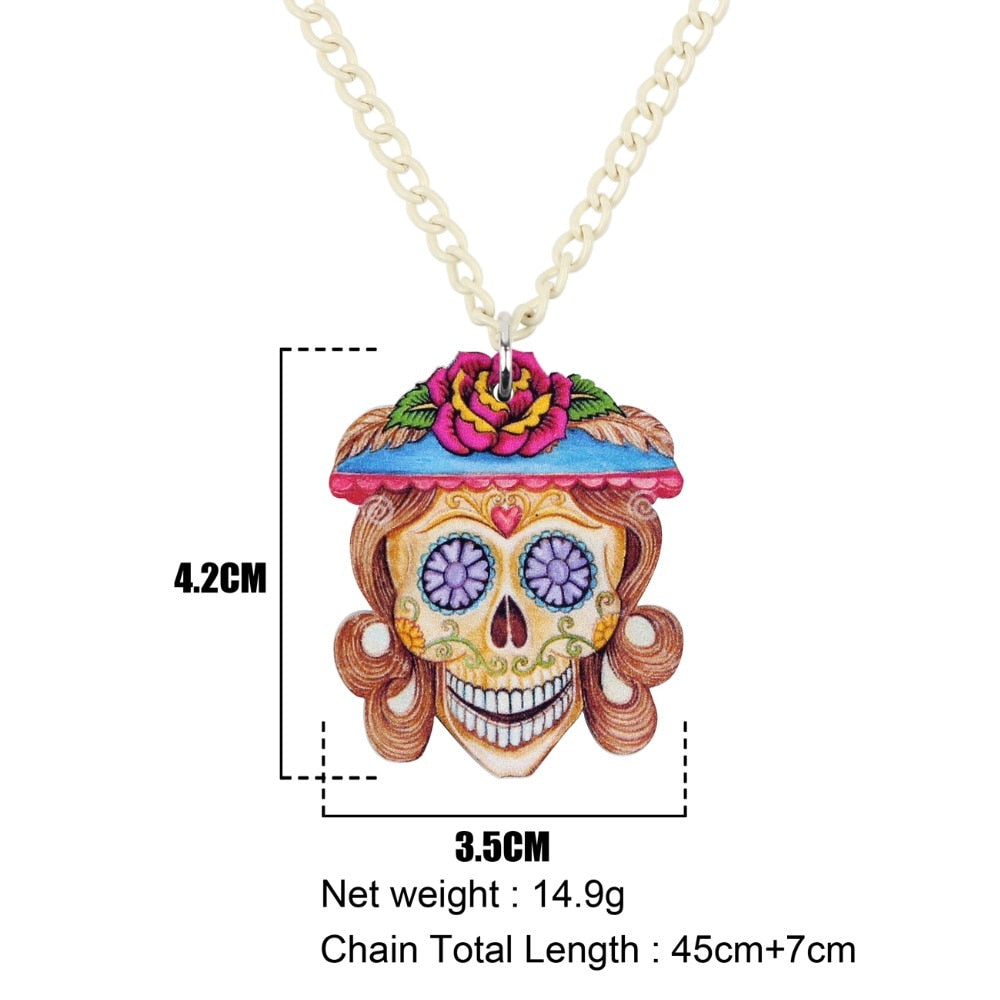 Sugar Skull Necklace Pendant Punk Fashion Jewelry Chain Necklace