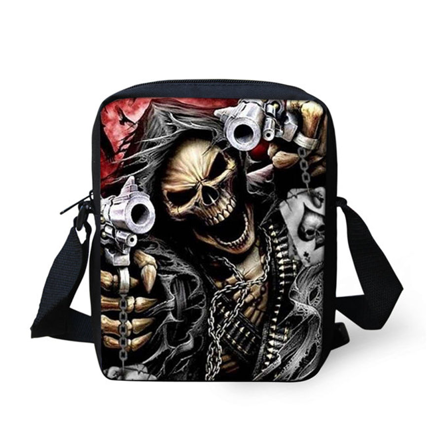 Brand Designer Punk Skull Head Printing Mens Messenger Bags for Men Casual Crossbody Bags,Boys Small Kids Travel Shoulder bag