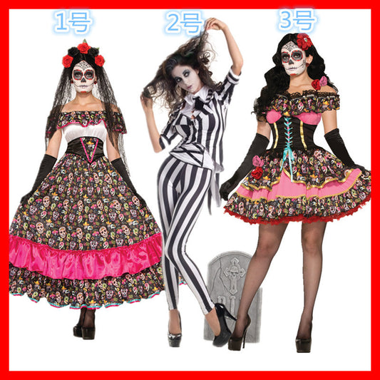 Bride Of The Dead Costume Ladies Halloween Wedding Sugar Skull Halloween Fancy Dress Ghost bride zombie costume