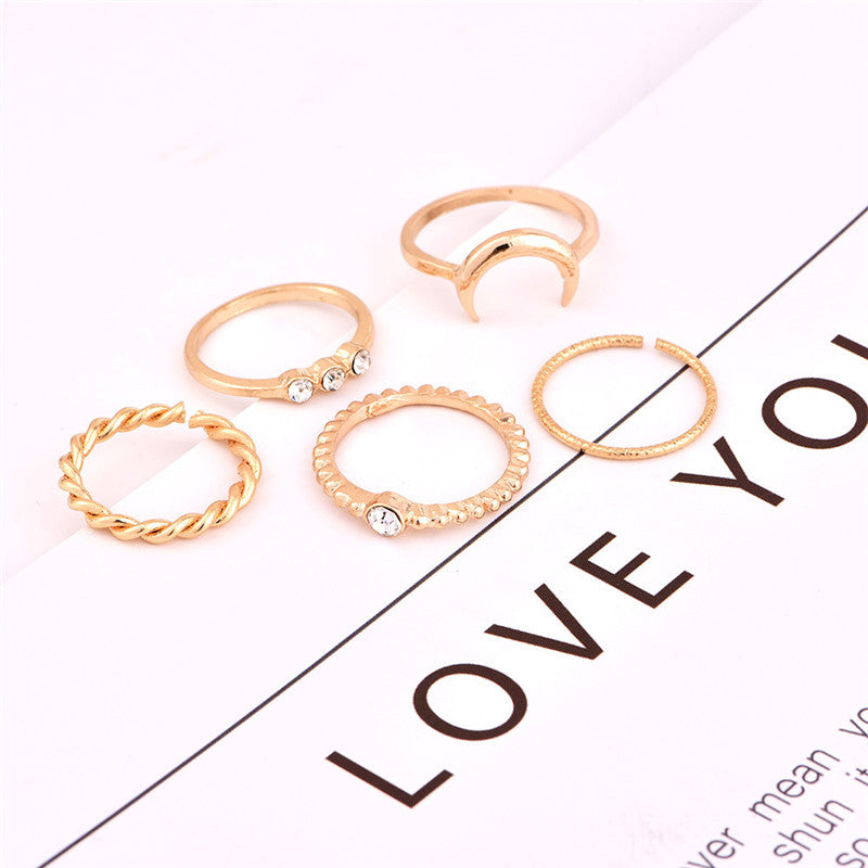 Brief 5pcs/set CZ Crystal Midi Rings for Women Bohemian Moon Charms Rings Wedding Party Punk Jewelry valentines day gift anel
