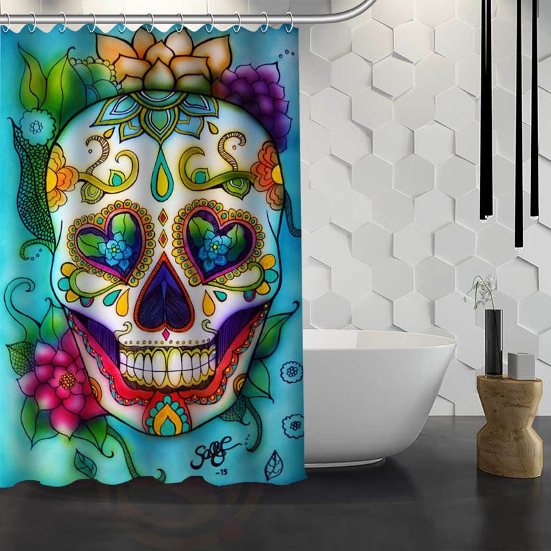 CHARMHOME Hot Sale Custom Colorful flower skull Custom Shower Curtain Waterproof Fabric Bath Curtain for Bathroom