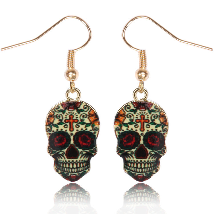 Calavera Expandable Sugary-sweet whimsical skull Earrings celebrate Mexican Day of the Dead Halloween Sugar Skull Earring 1 Pair
