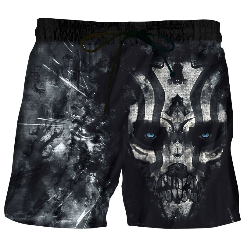 Casual Summer Men Shorts Beach Trunks Anime Black Horror Skull 3D Print New Men's Bermuda Hawaii Fitness Board Shorts Quick Dry