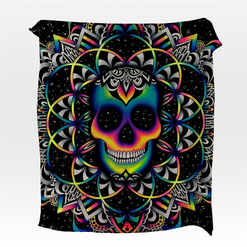 Flannel Blanket Gothic Skull Coral Fleece Bed Blanket Colored Mandala