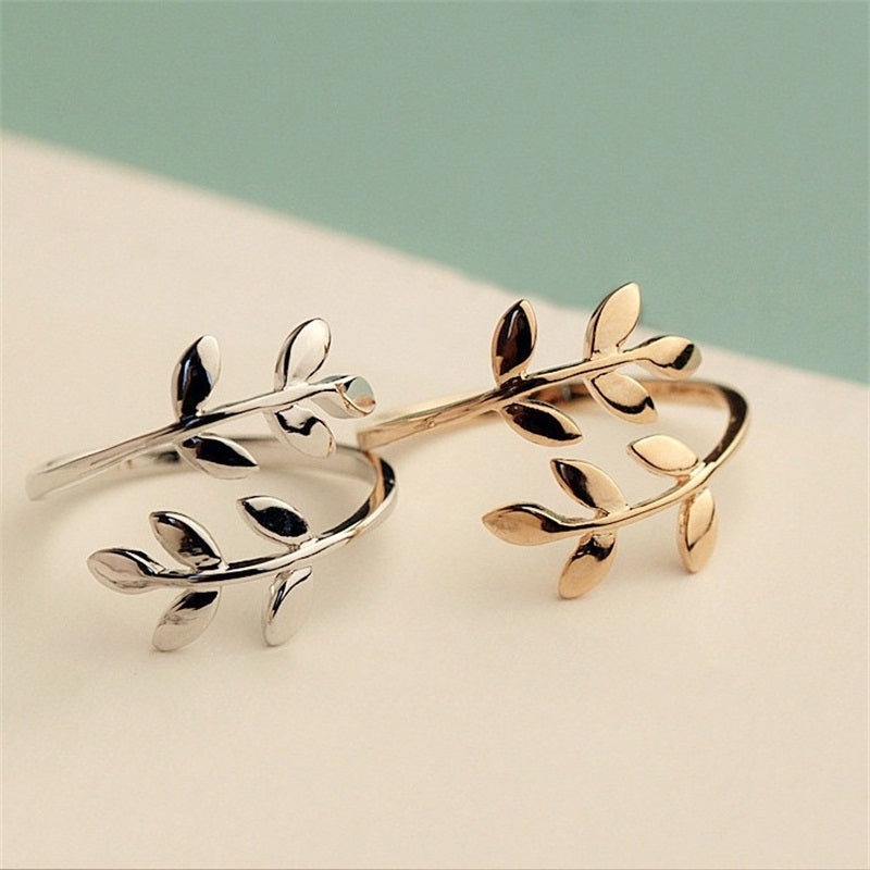 Charms Two colors Olive Tree Branch Leaves Open Ring for Women Girl Wedding Rings Adjustable Knuckle Finger Jewelry Xmas