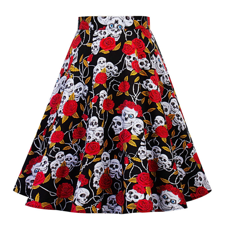 Chesmono autumn 50 60s High waist ladies retro skirts 3D skull rose printed elegant