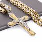 Christian Jesus Cross Crystal Pendant Necklaces Thick Link Byzantine Chain Stainless Steel Men Jewelry Colar Gift 21.65"